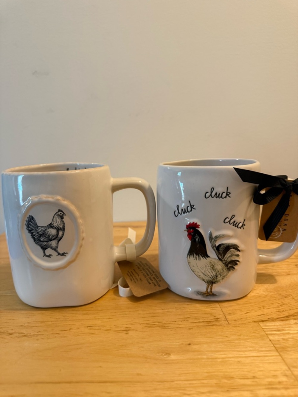 Rae Dunn Ceramic Rooster Mugs with Black and Red Accents
